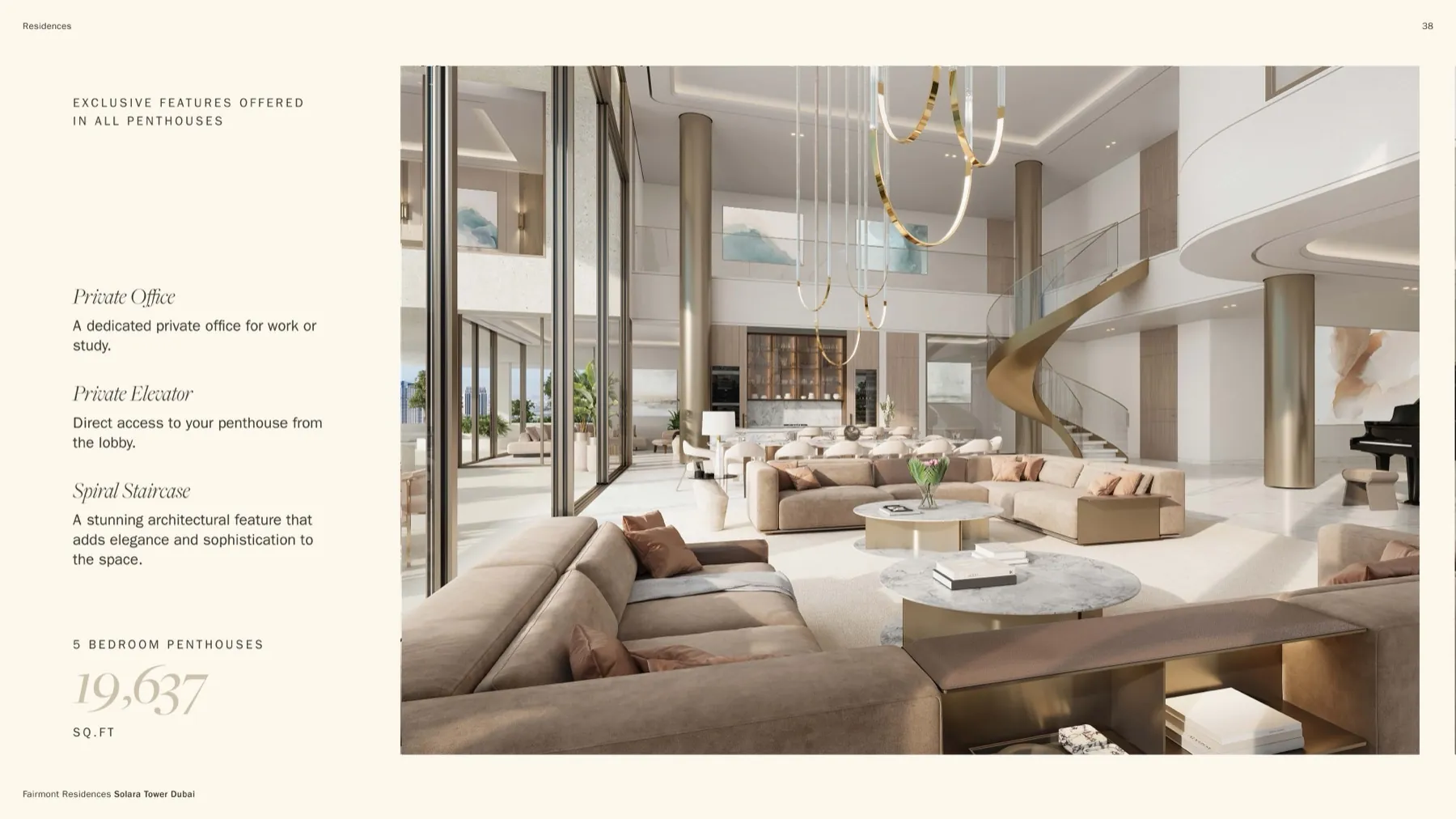 5 chambres Penthouse · Salon avec escalier en colimaçon