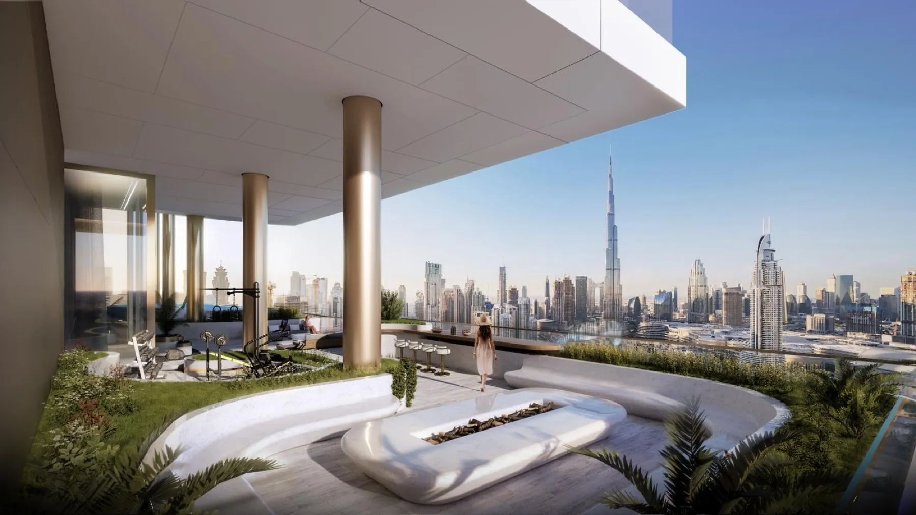 Terrasse penthouse · fire pit et vue Burj Khalifa