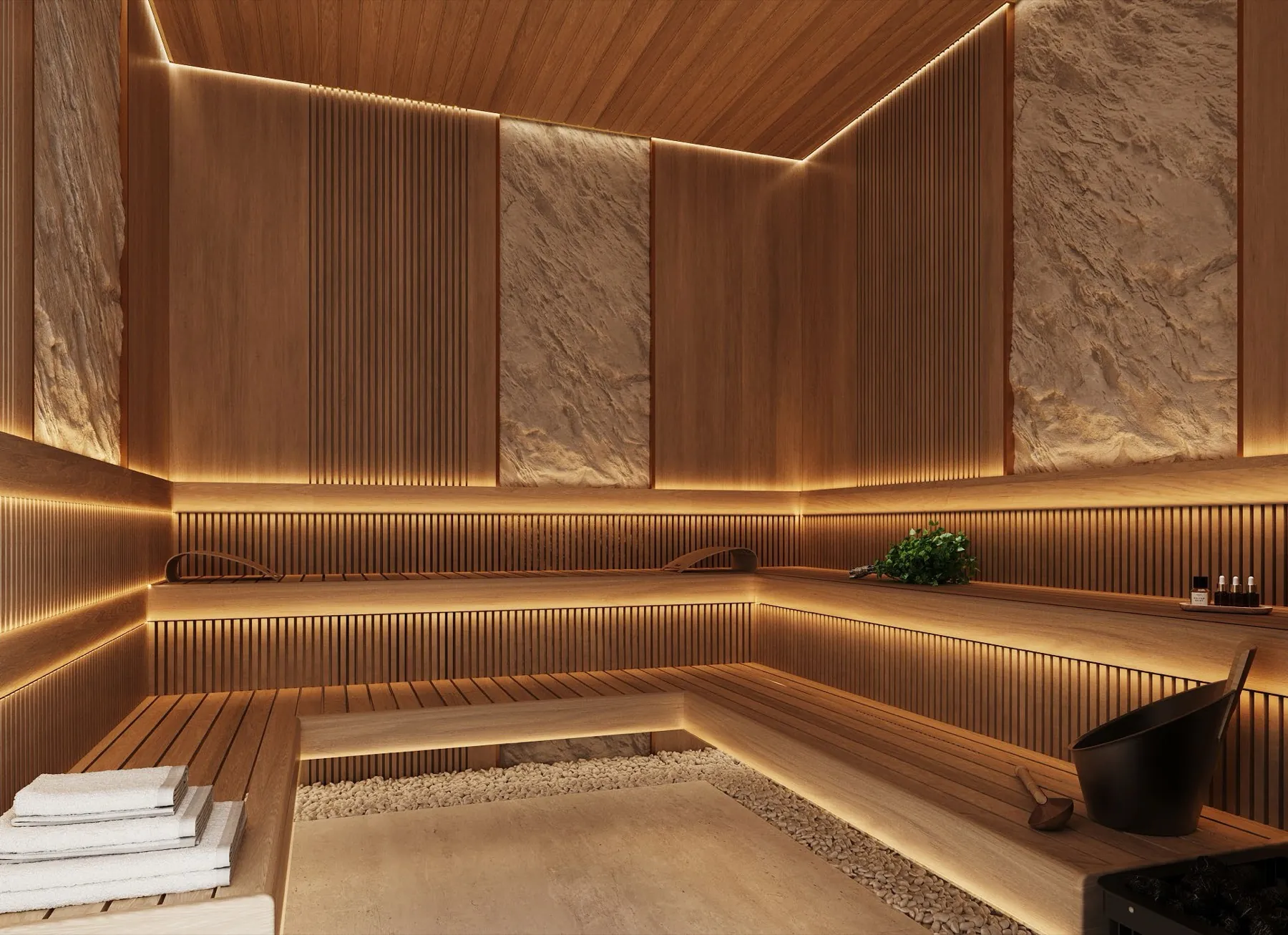 Sauna en bois clair · Fairmont Spa