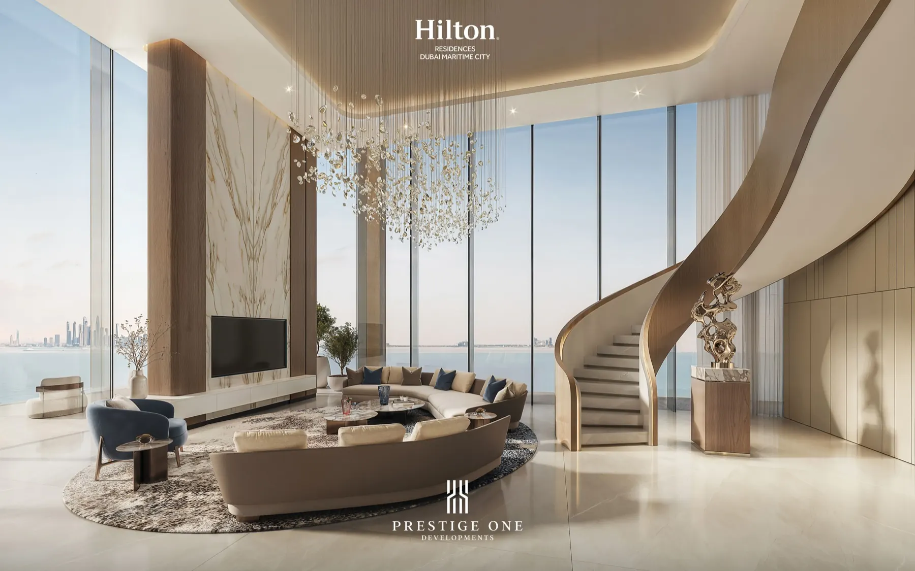 5 chambres Penthouse · Salon · escalier en colimaçon, double hauteur