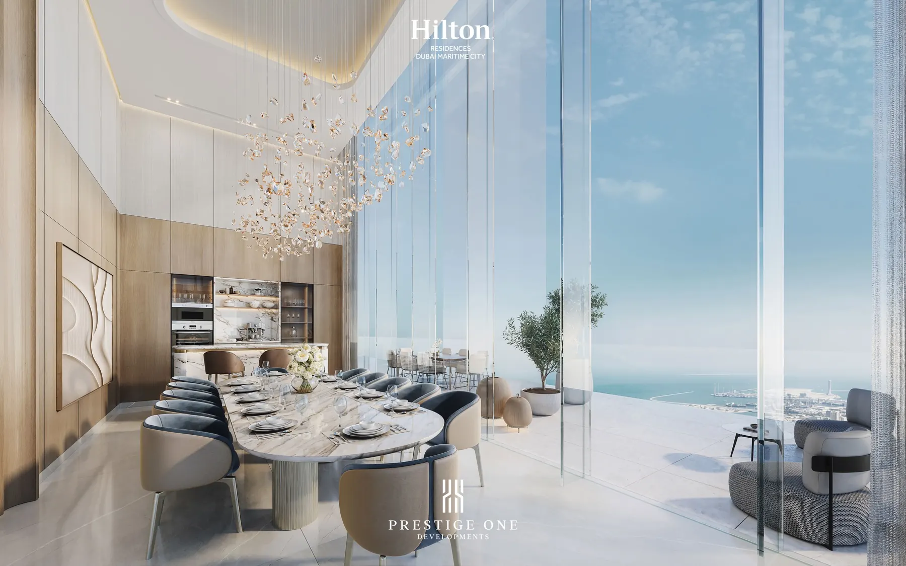 5 chambres Penthouse · Dining · lustre en pétales cristal