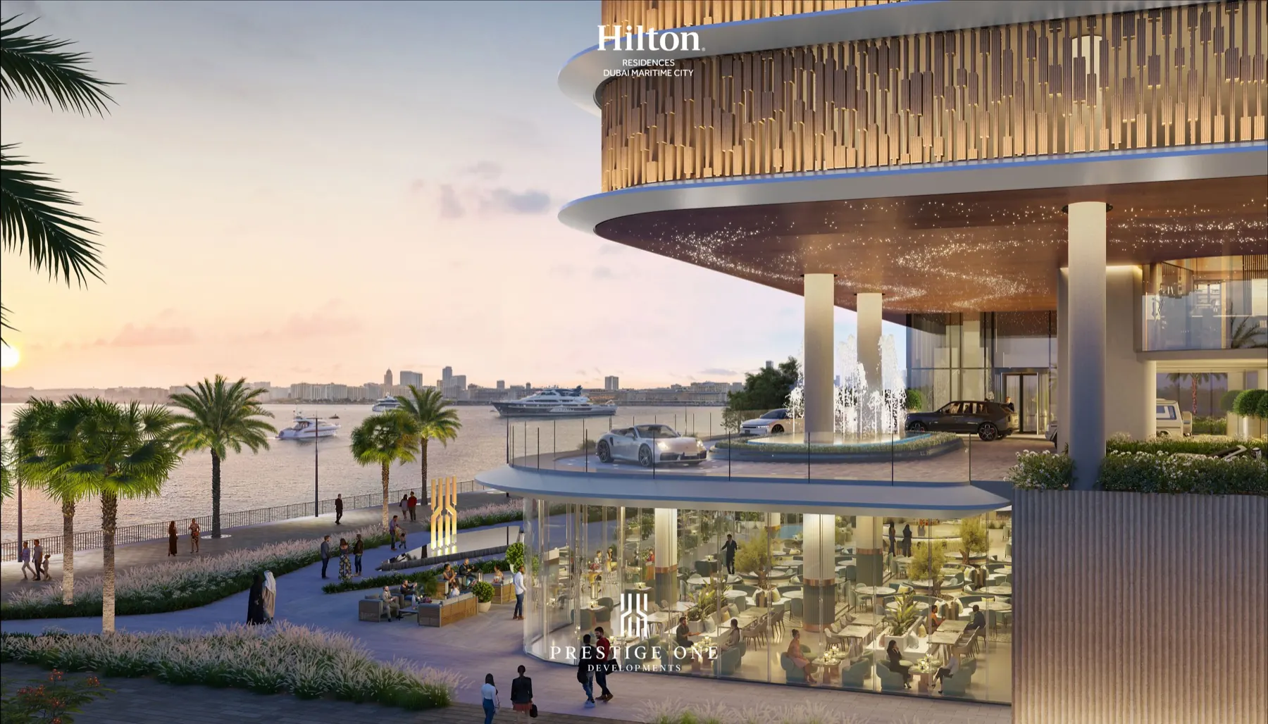 Hilton Residences · Podium retail et marina