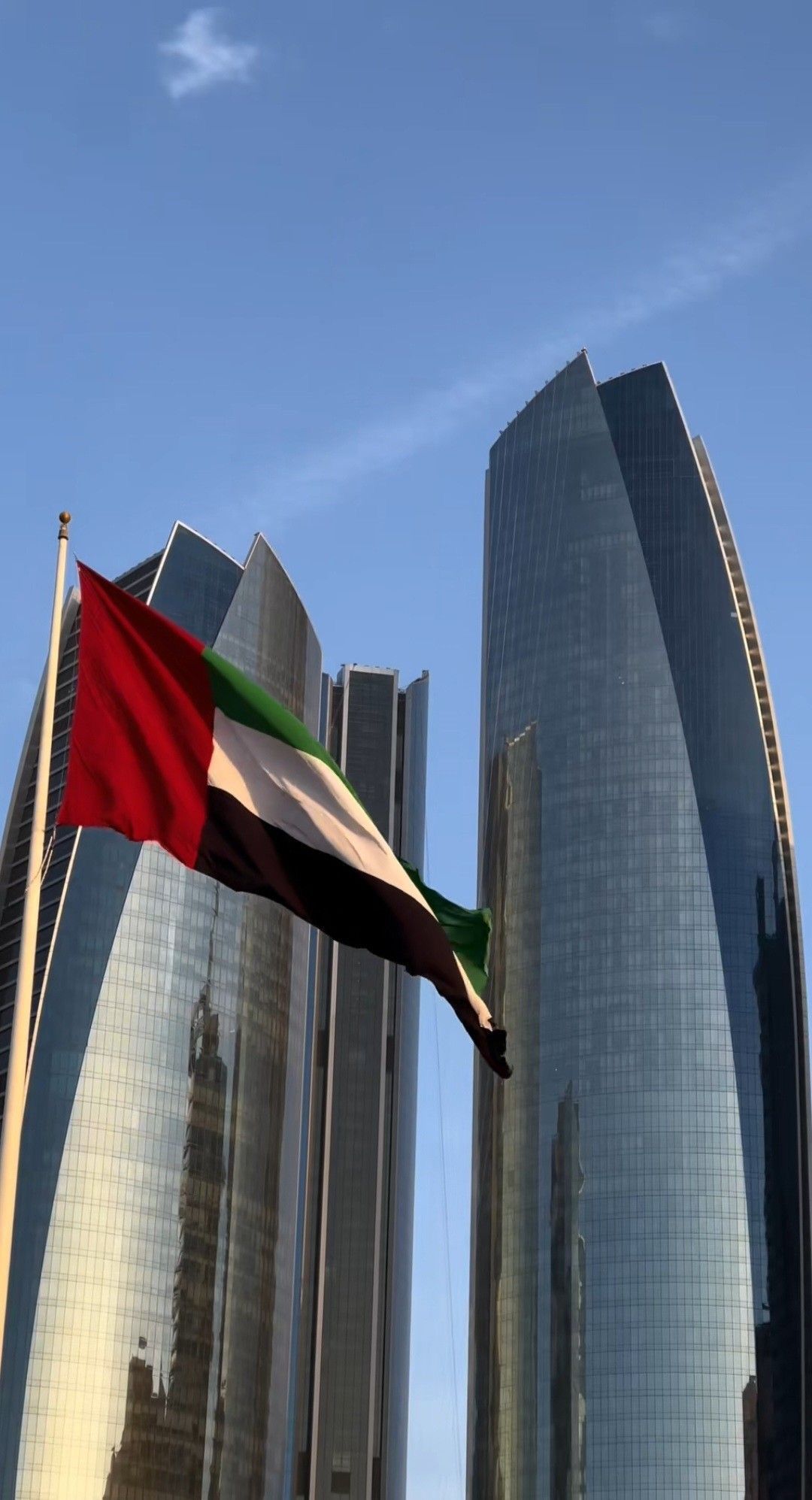 Drapeau des Émirats arabes unis devant les Etihad Towers
