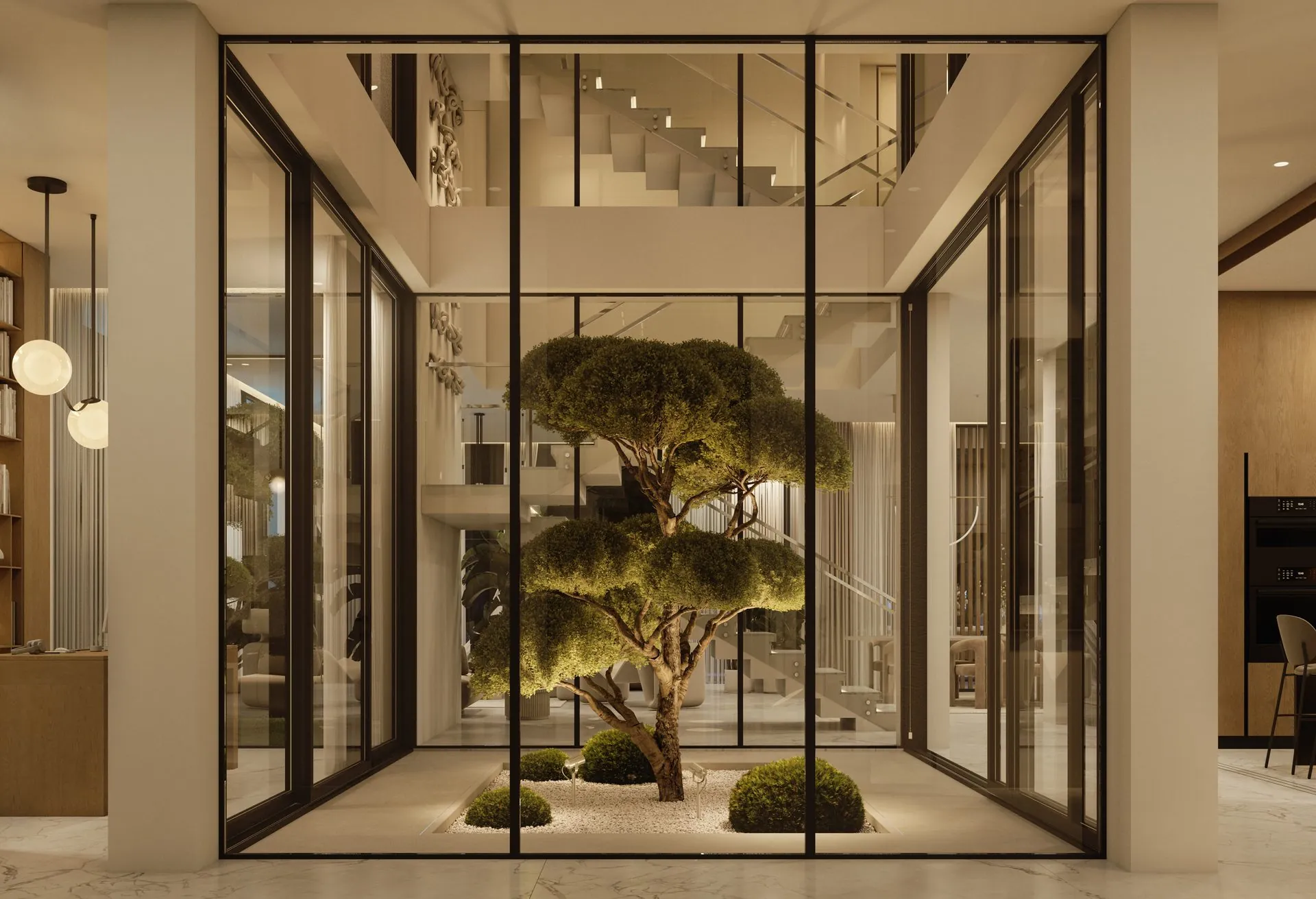 Atrium avec arbre topiaire
