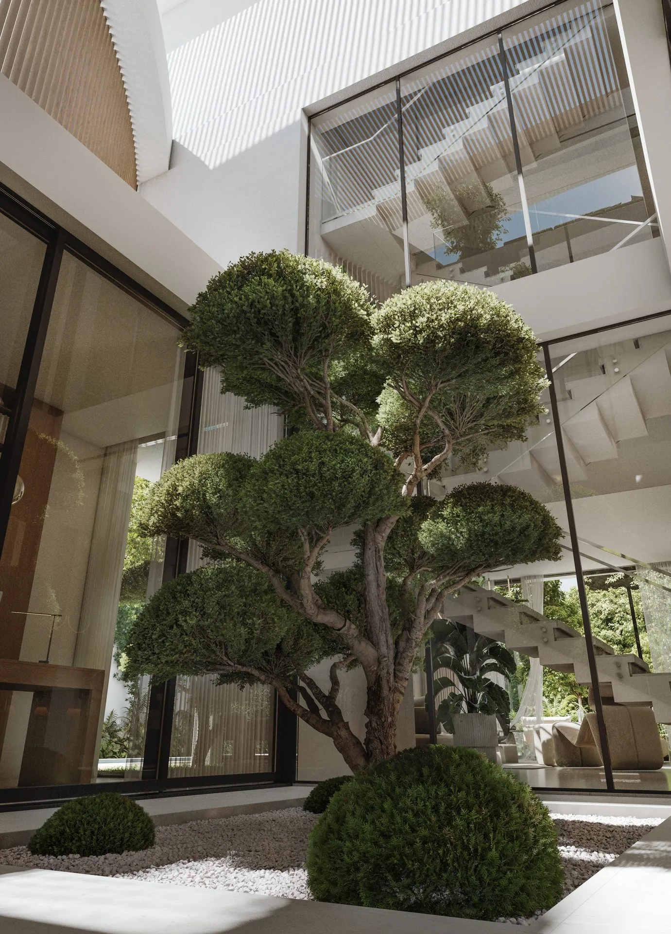 Atrium intérieur avec jardin zen