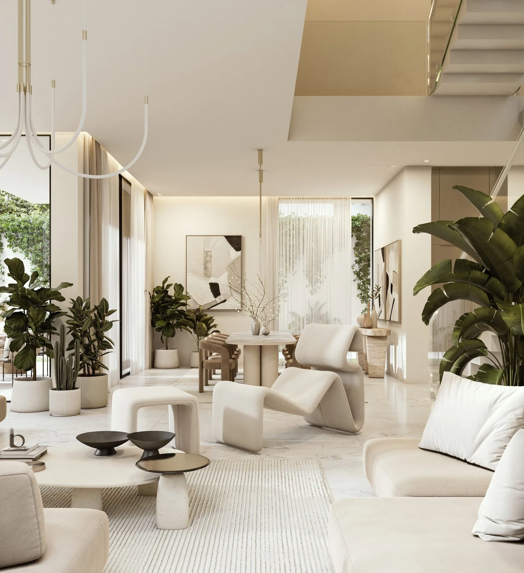 Salon avec verdure intérieure
