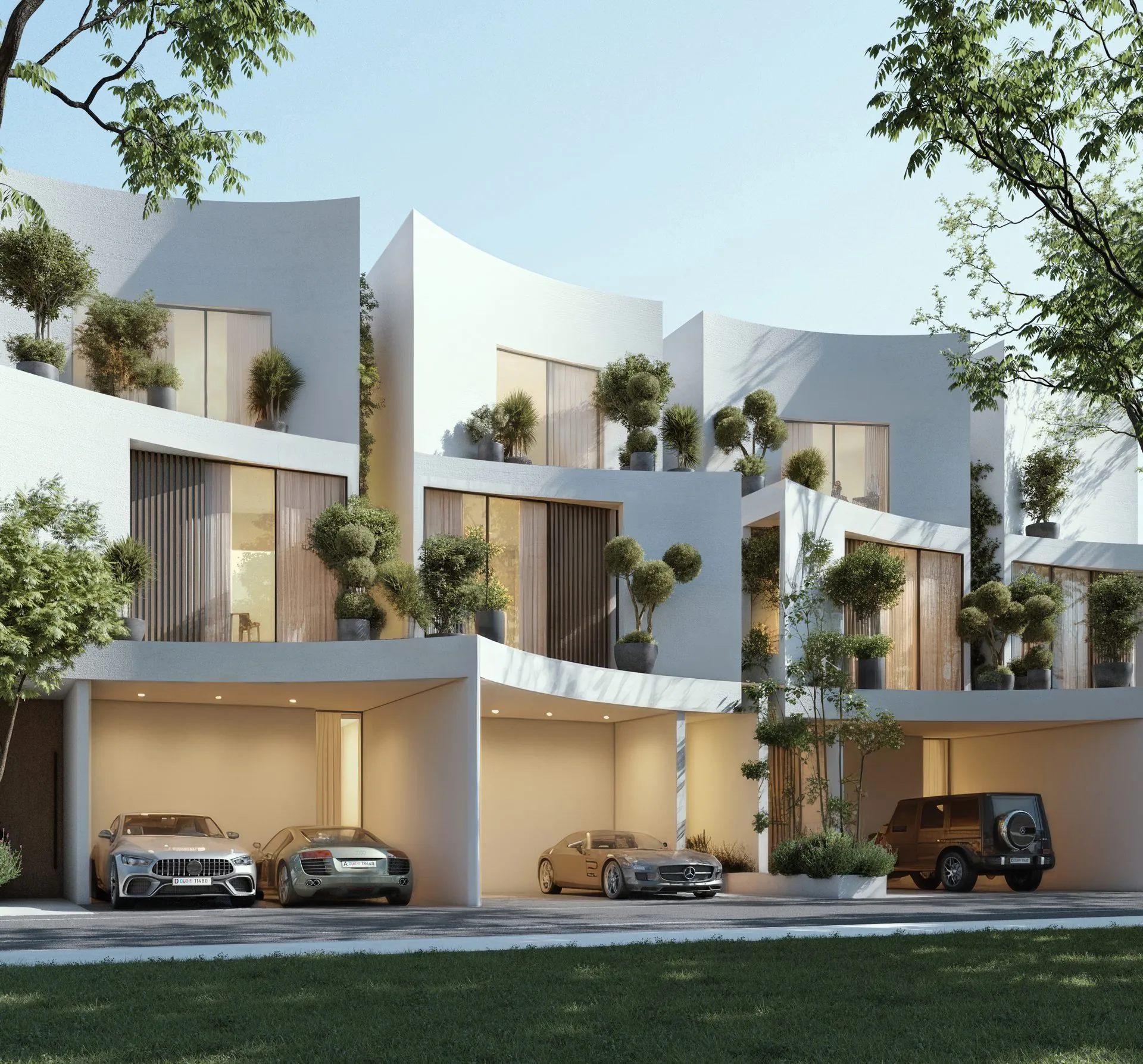 Façade de townhouses de jour