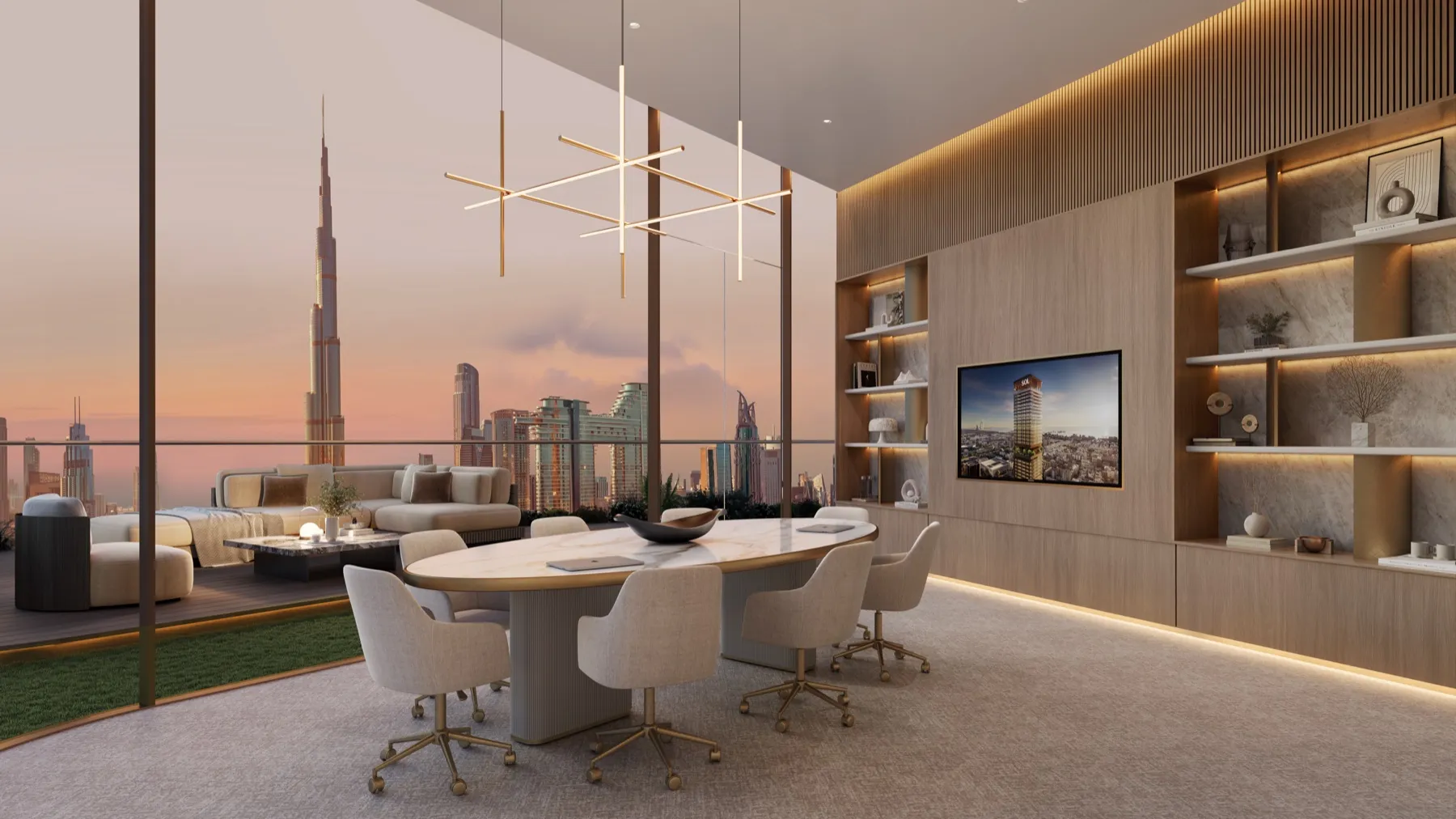 Salle de réunion d'un hôtel signature avec vue sur la ville